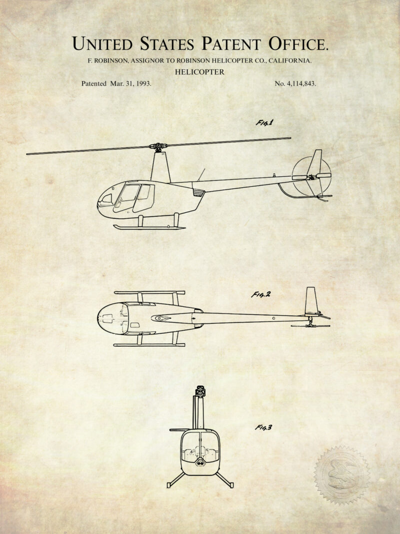 1993 Robinson R44 Helicopter patent art print