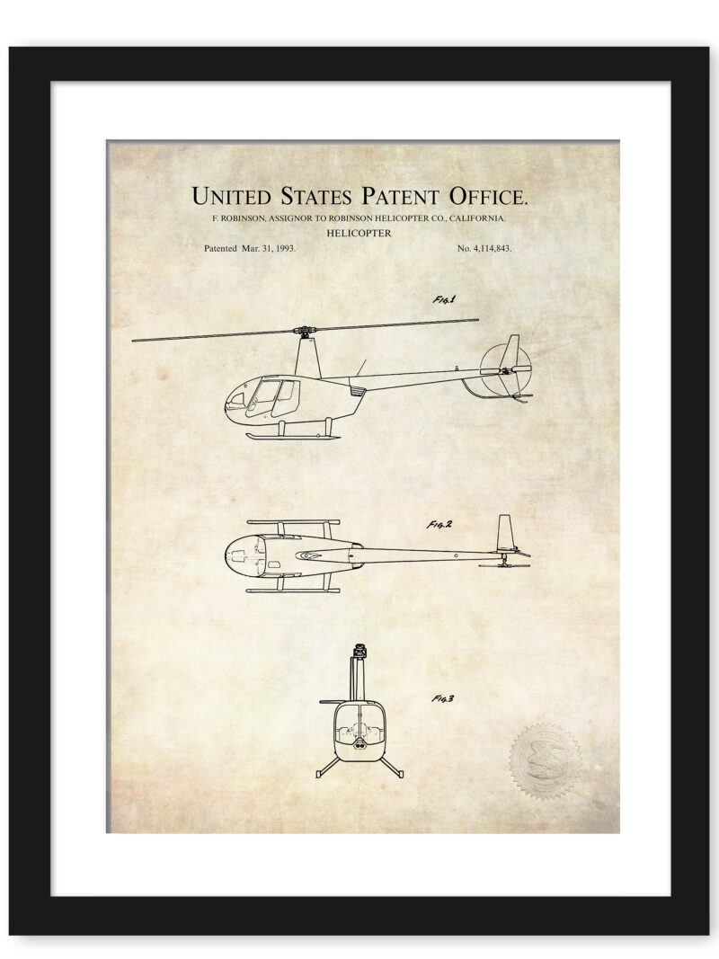 1993 Robinson R44 Helicopter patent art print