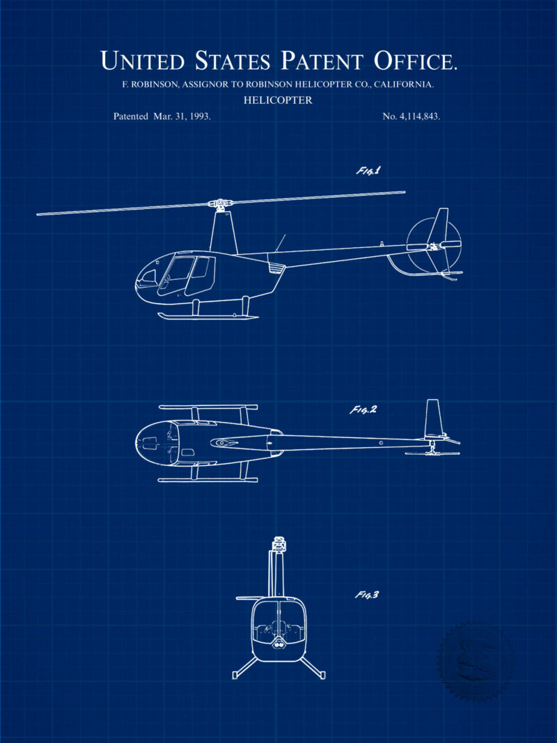 1993 Robinson R44 Helicopter patent art print