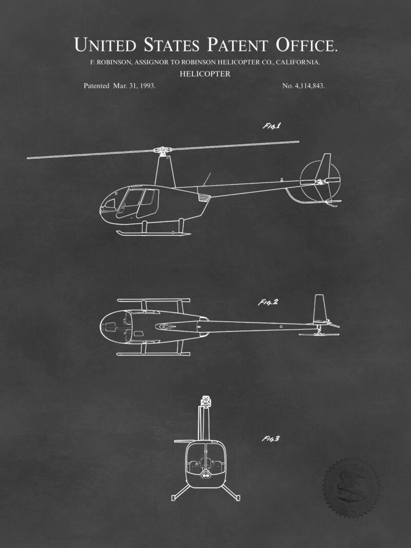1993 Robinson R44 Helicopter patent art print