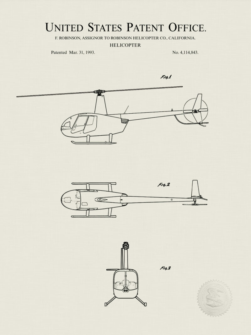 1993 Robinson R44 Helicopter patent art print