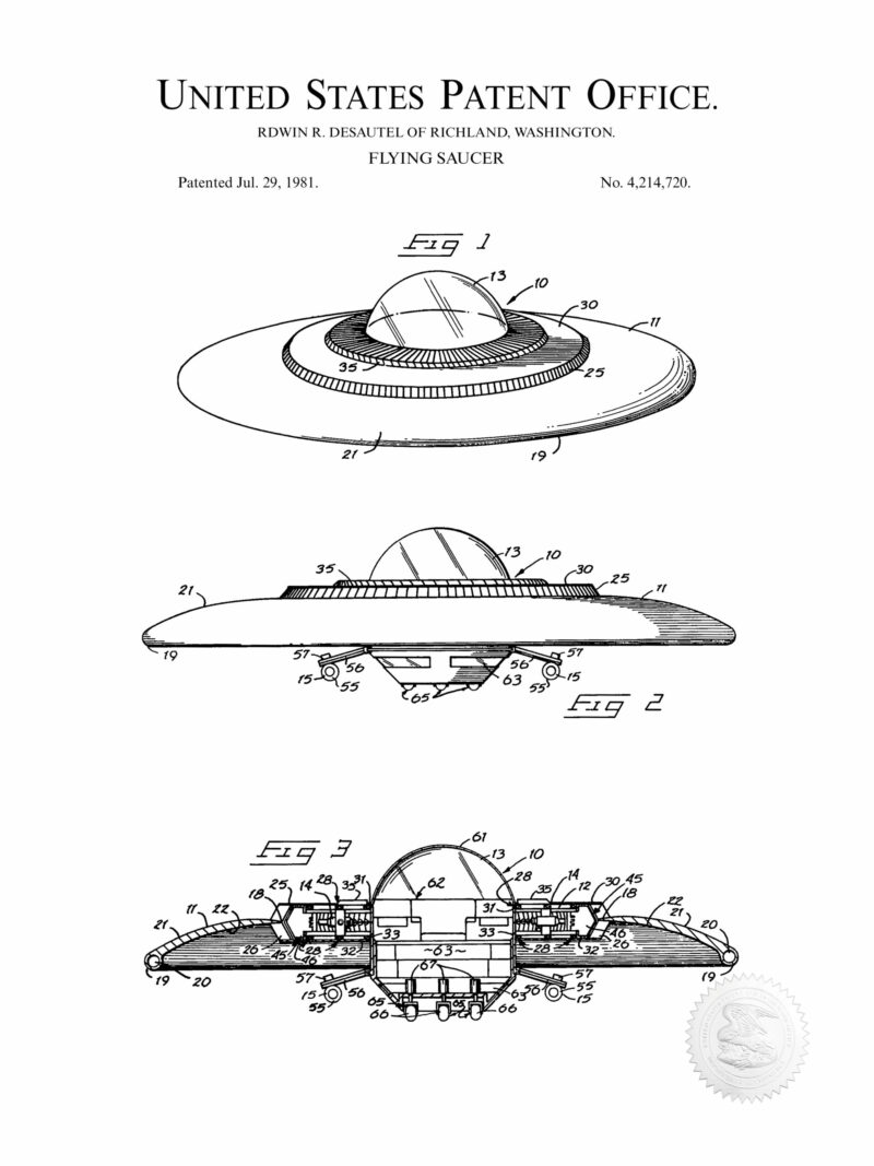 1980 Edwin R. Desautel Flying Disk Patent Art Print