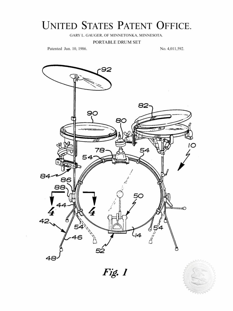 1986 Portable Drum Set Patent Art Print