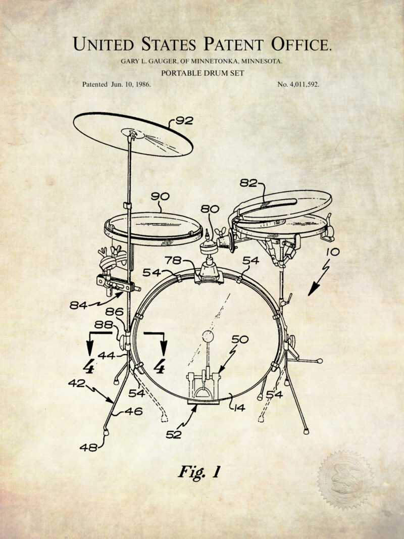 1986 Portable Drum Set Patent Art Print