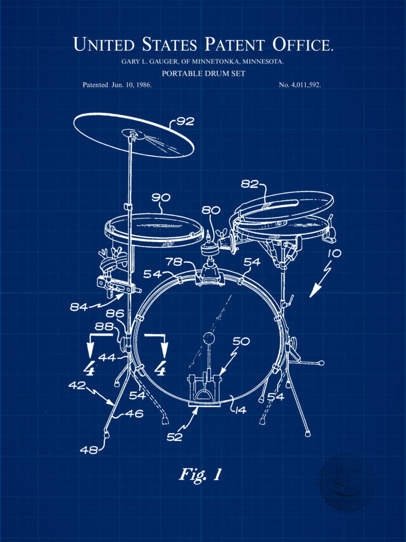 1986 Portable Drum Set Patent Art Print