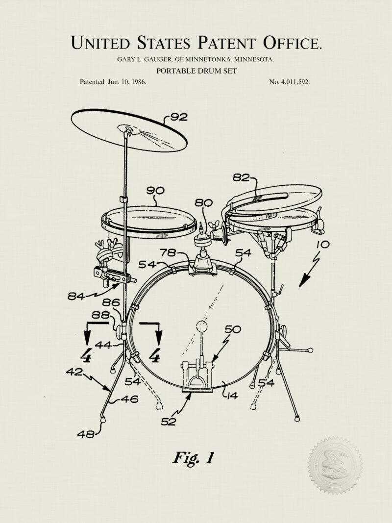 1986 Portable Drum Set Patent Art Print