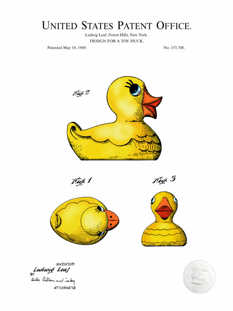 Digitally Colored 1949 Toy Duck Patent Print