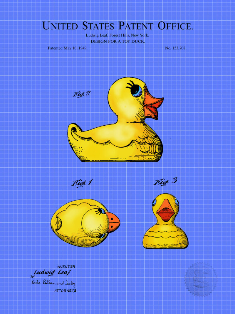 Digitally Colored 1949 Toy Duck Patent Print