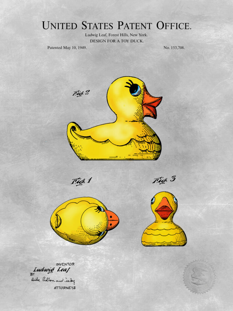 Digitally Colored 1949 Toy Duck Patent Print