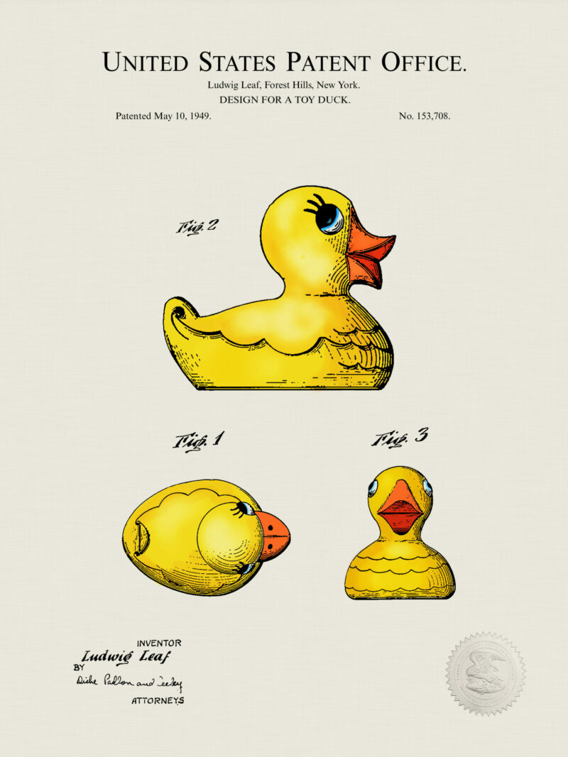 Digitally Colored 1949 Toy Duck Patent Print