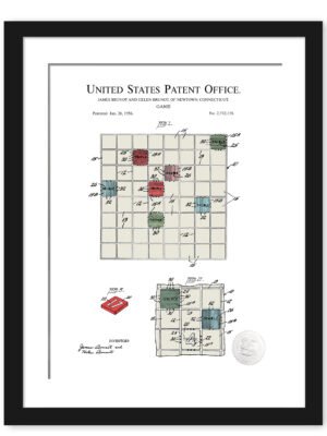 Colorful 1956 Scrabble game patent illustration.