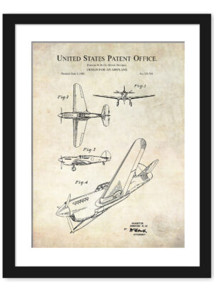 1947 Curtiss Wright P-40 Warhawk patent print