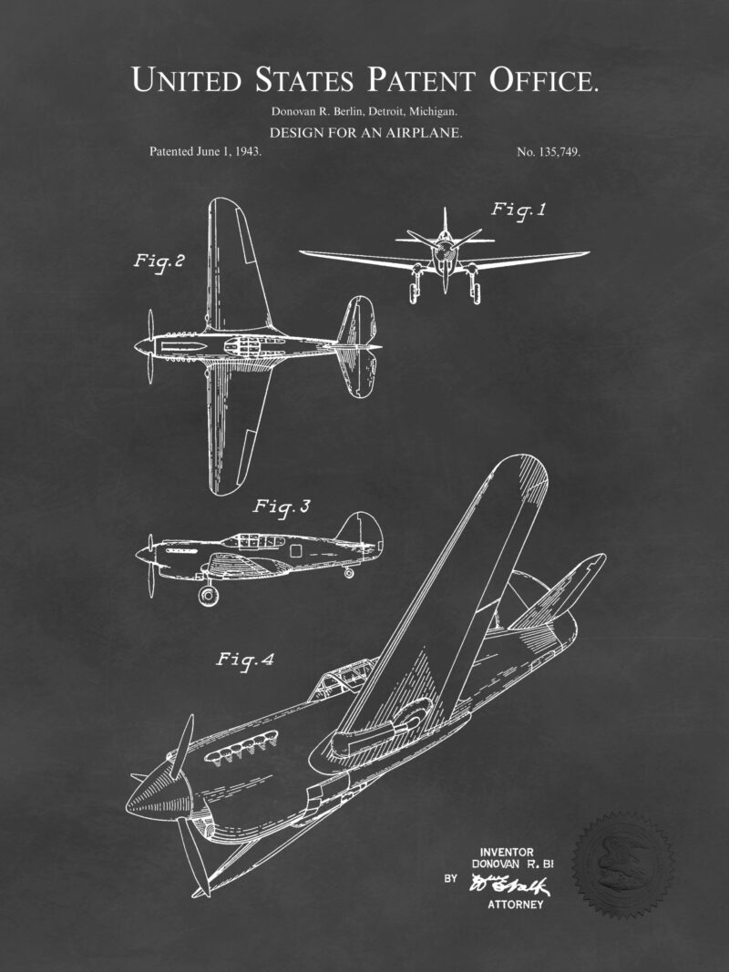 1947 Curtiss Wright P-40 Warhawk patent print