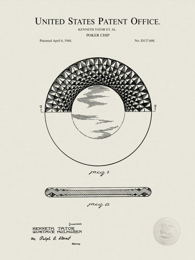 1948 Kenneth Tator Poker Chip Patent Print