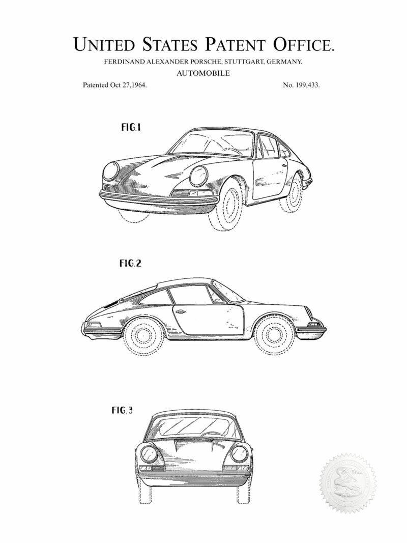 1964 Porsche 911 patent line art print.