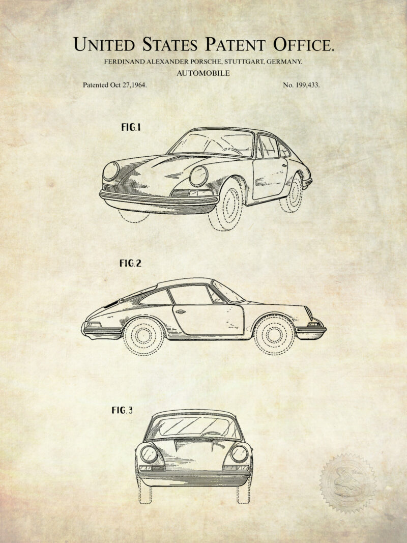 1964 Porsche 911 patent line art print.