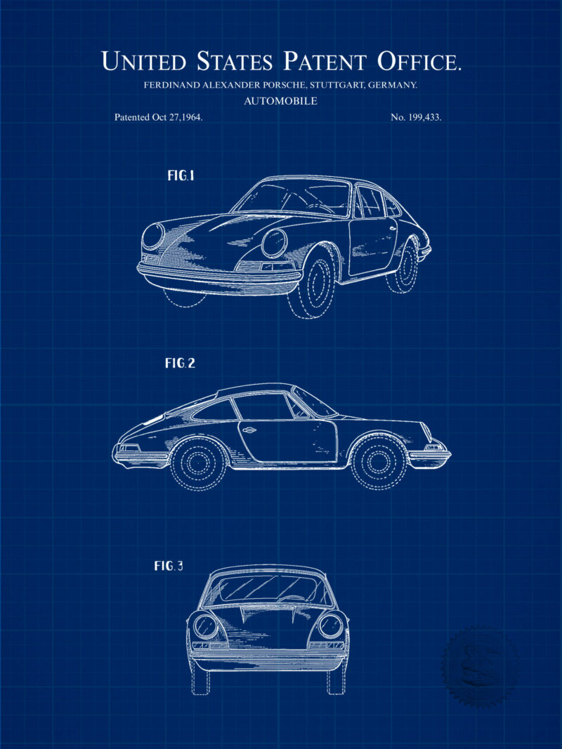 1964 Porsche 911 patent line art print.