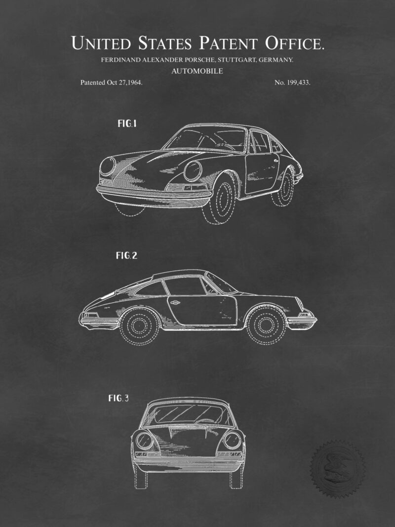1964 Porsche 911 patent line art print.