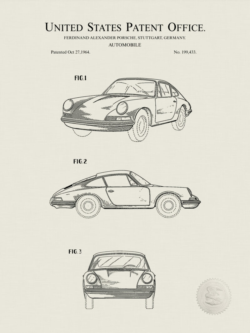 1964 Porsche 911 patent line art print.