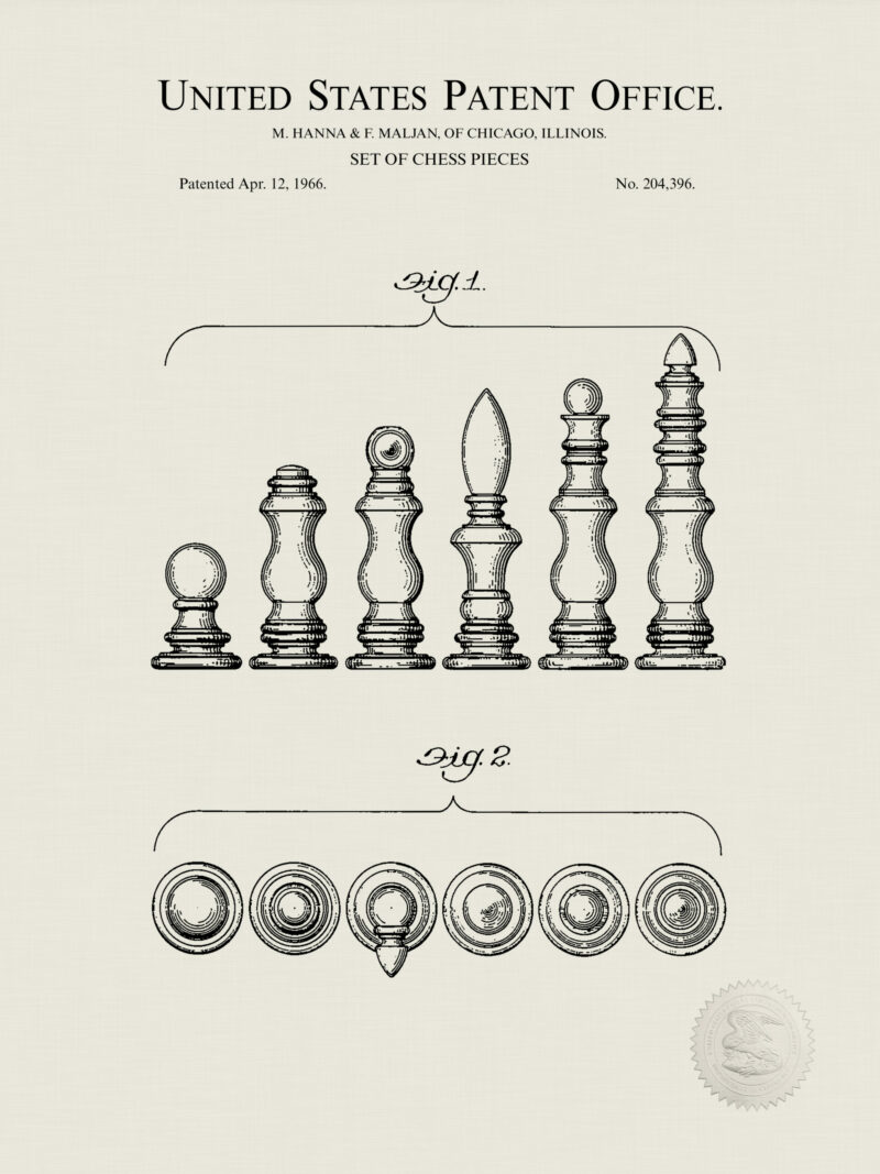 1966 Chess Set Patent Art Print