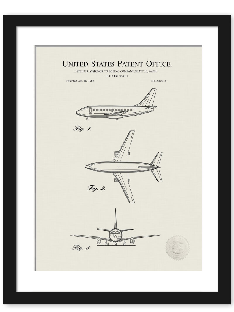1966 Boeing 737 patent illustration for vintage aviation art