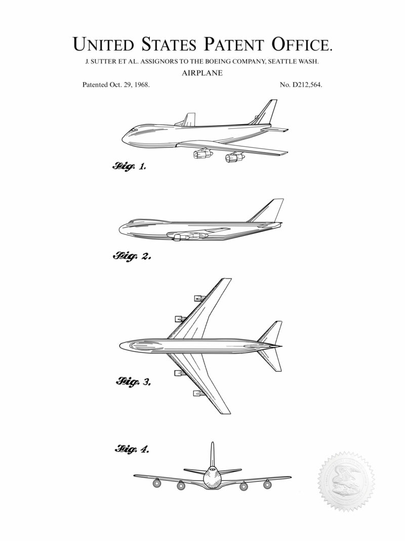 1968 Boeing 747 aircraft patent illustration.