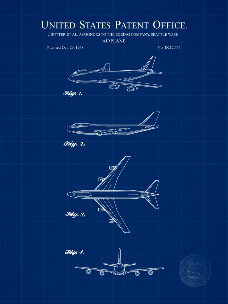 1968 Boeing 747 aircraft patent illustration.