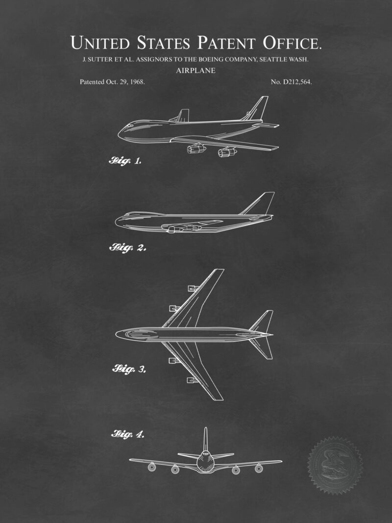 1968 Boeing 747 aircraft patent illustration.