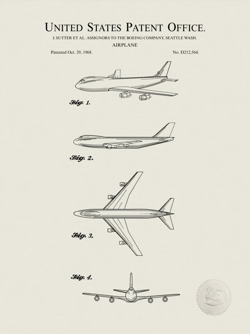 1968 Boeing 747 aircraft patent illustration.