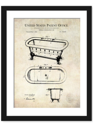 1895 Clawfoot Bathtub Patent Illustration Print