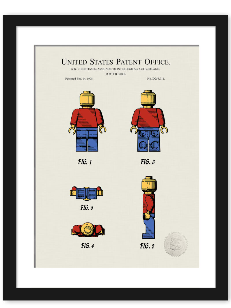 Digitally colored 1978 toy figure patent print.