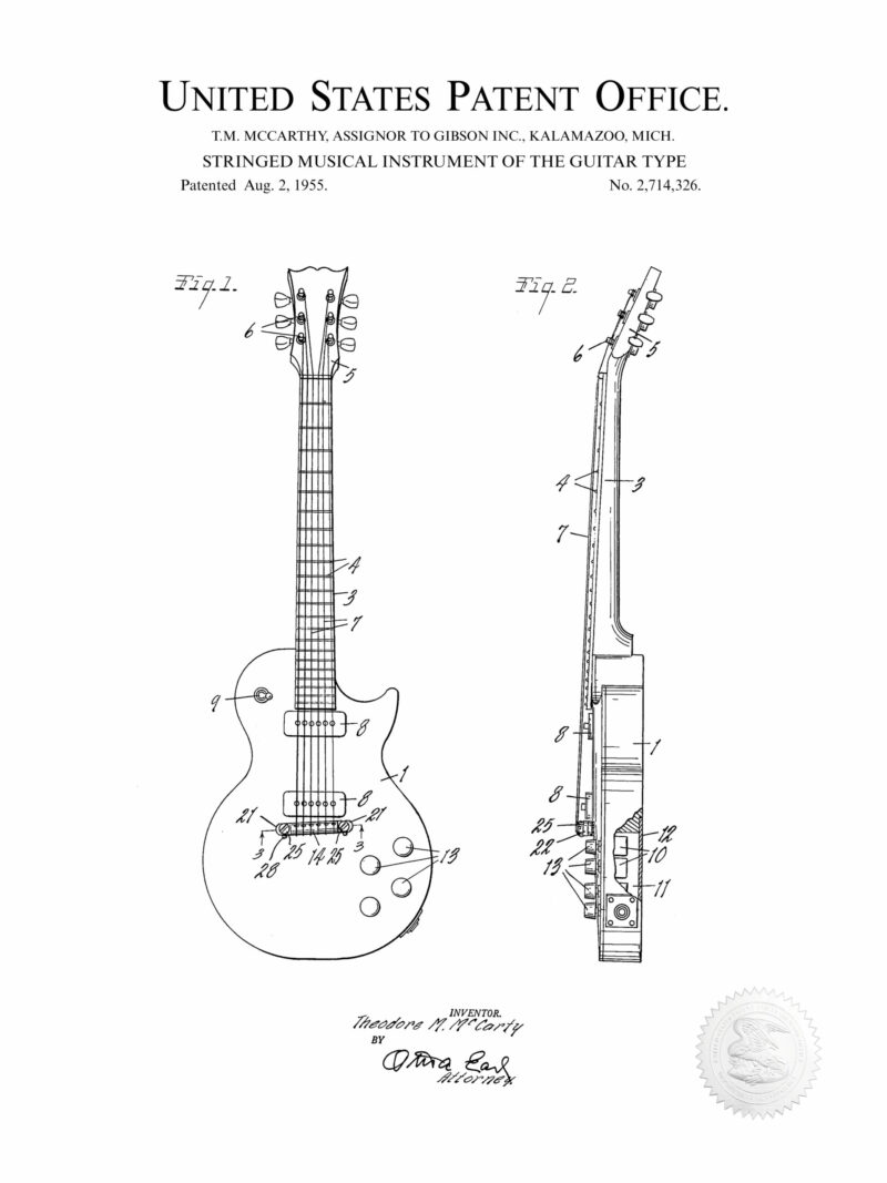 1955 Gibson Les Paul Guitar Patent Illustration