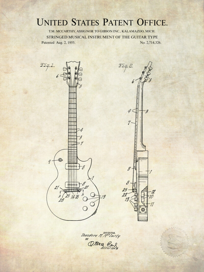 1955 Gibson Les Paul Guitar Patent Illustration