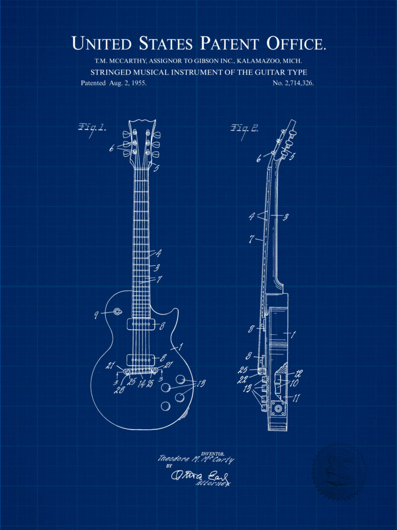1955 Gibson Les Paul Guitar Patent Illustration