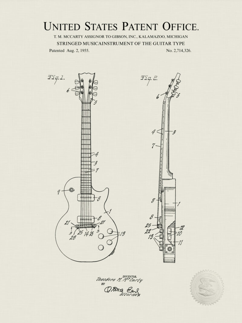 1955 Gibson Les Paul Guitar Patent Illustration