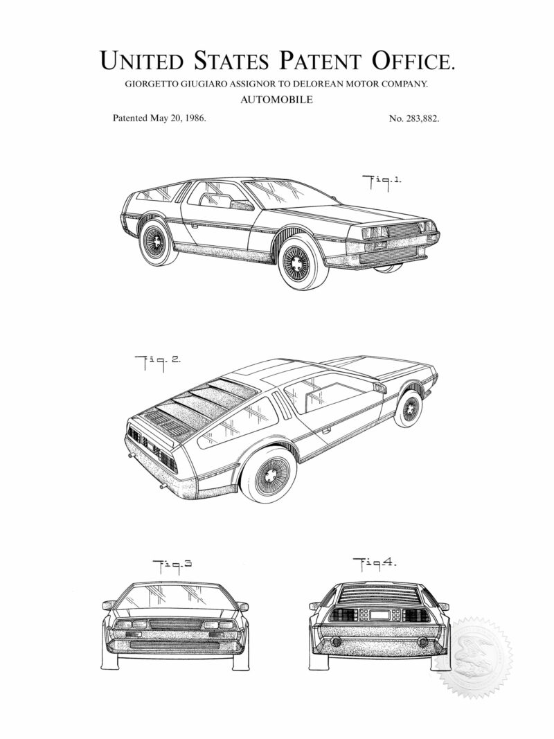 1986 DeLorean DMC-12 Car Patent Illustration