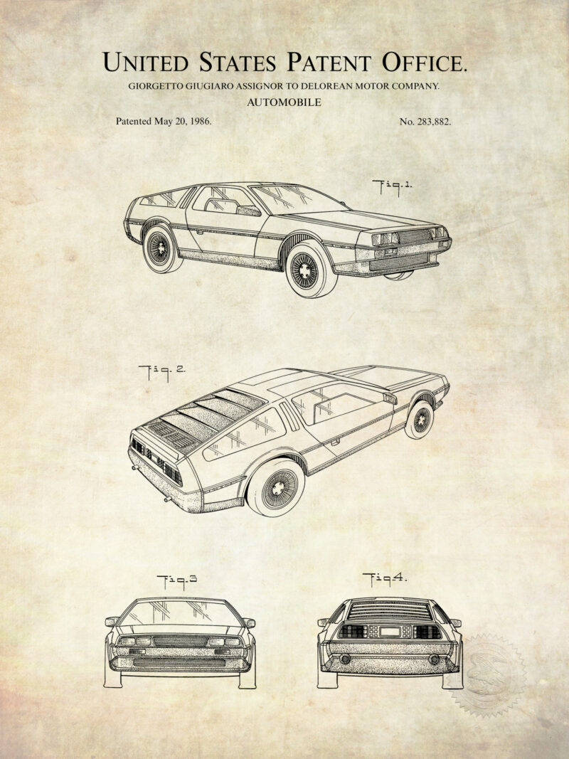 1986 DeLorean DMC-12 Car Patent Illustration