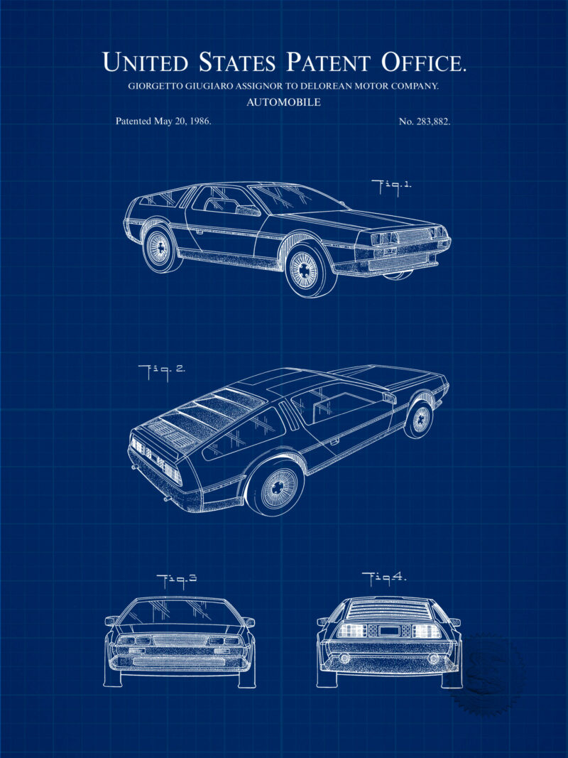 1986 DeLorean DMC-12 Car Patent Illustration