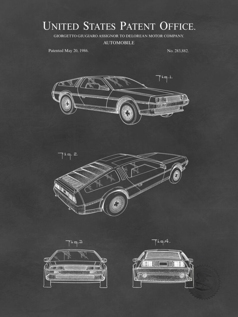 1986 DeLorean DMC-12 Car Patent Illustration