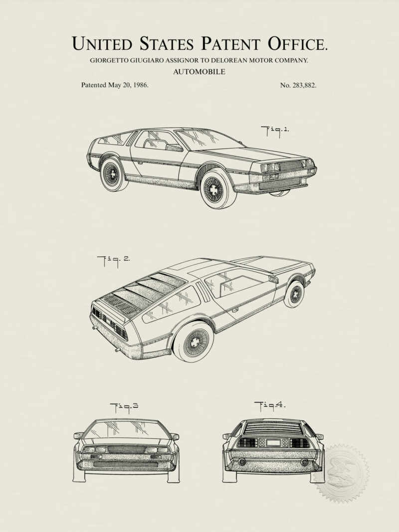 1986 DeLorean DMC-12 Car Patent Illustration