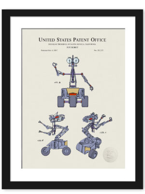 Digitally colored 1987 toy robot patent artwork.