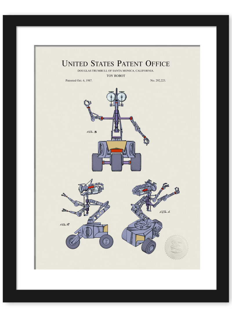 Digitally colored 1987 toy robot patent artwork.