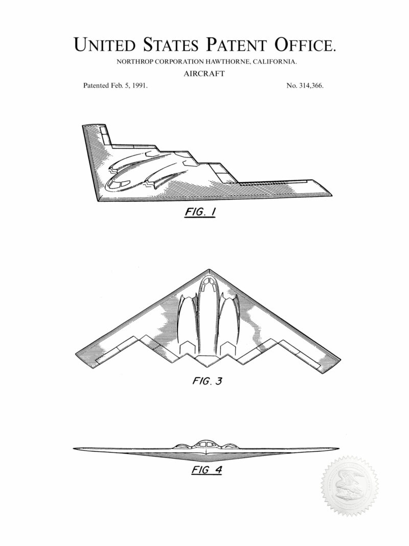 1991 B-2 Stealth Bomber patent illustration art print