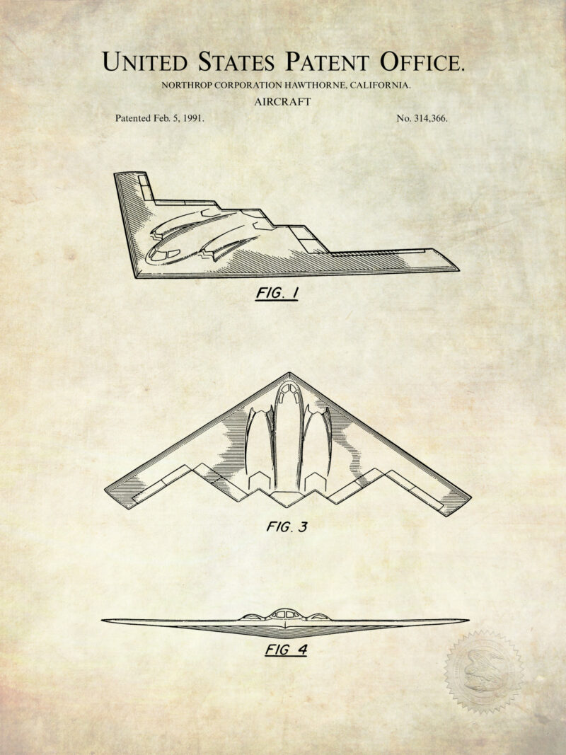 1991 B-2 Stealth Bomber patent illustration art print