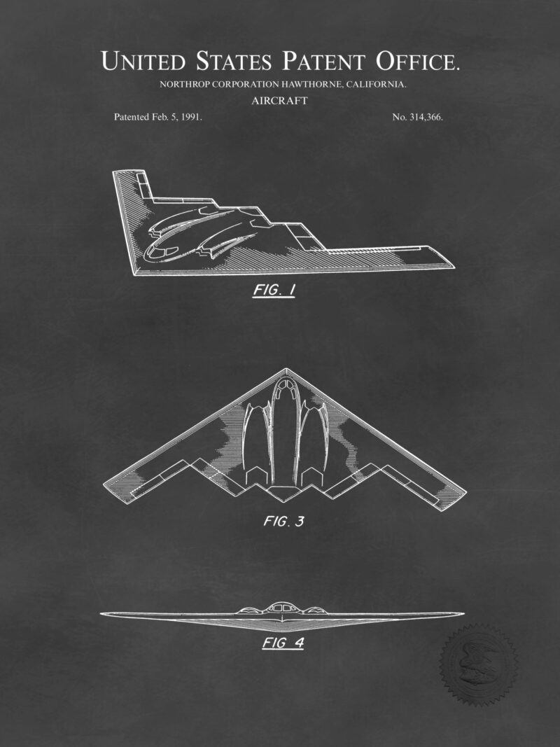 1991 B-2 Stealth Bomber patent illustration art print
