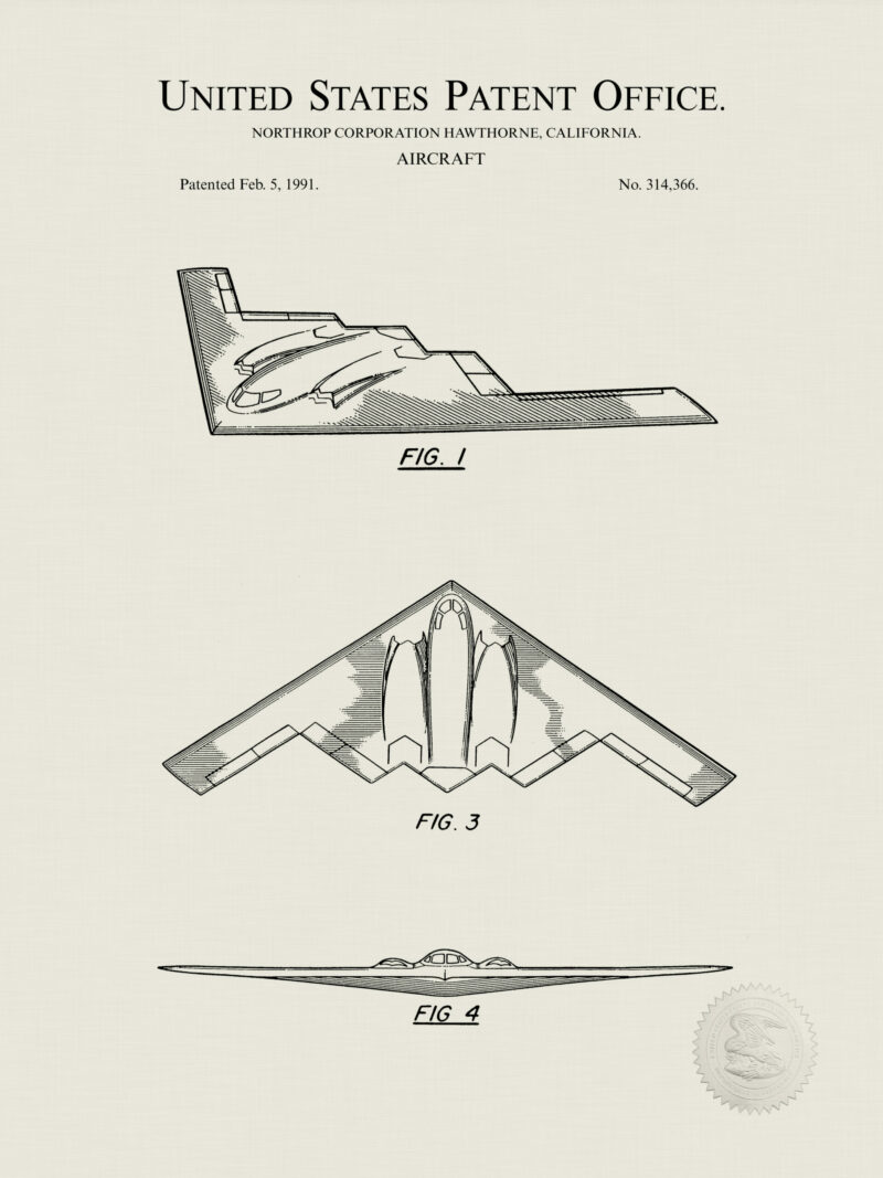 1991 B-2 Stealth Bomber patent illustration art print
