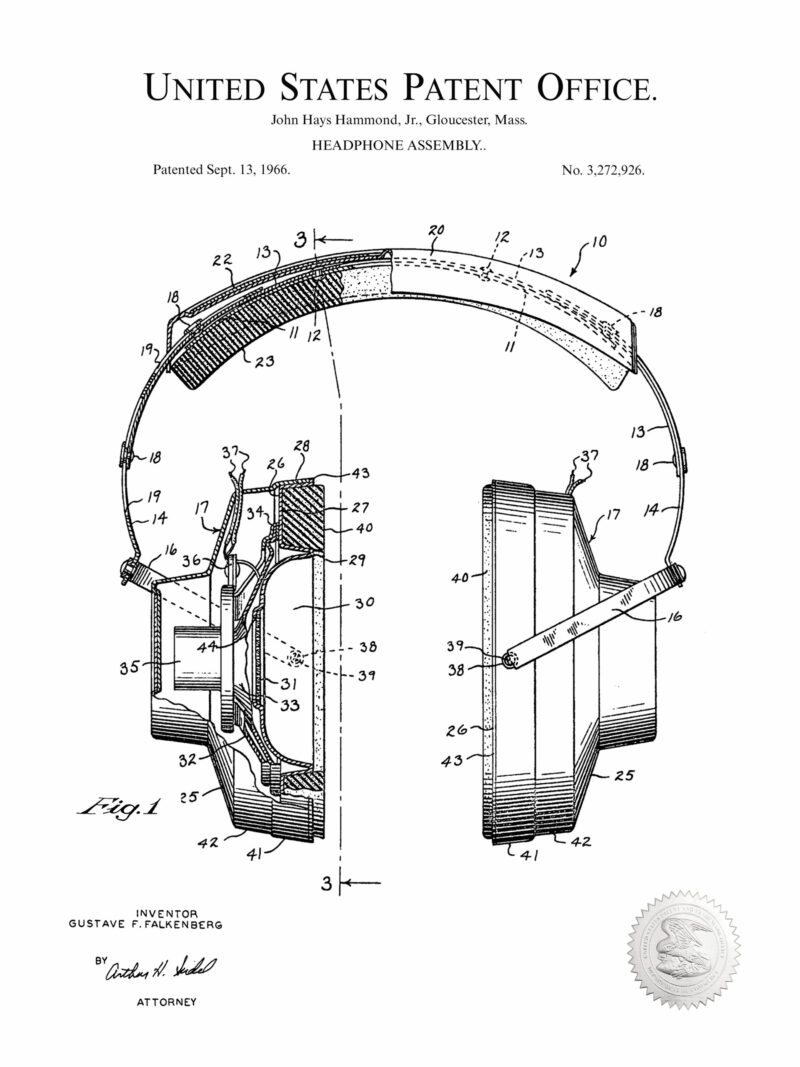 1966 Headphone Assembly Patent Illustration