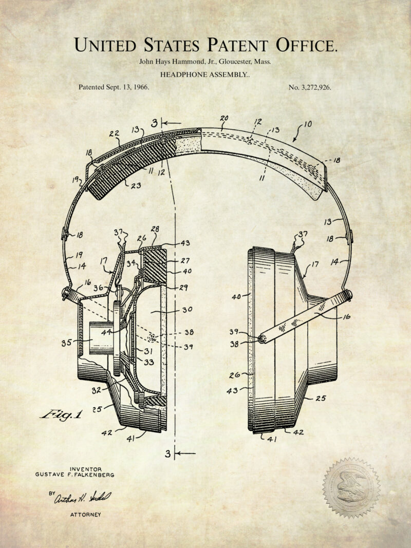 1966 Headphone Assembly Patent Illustration