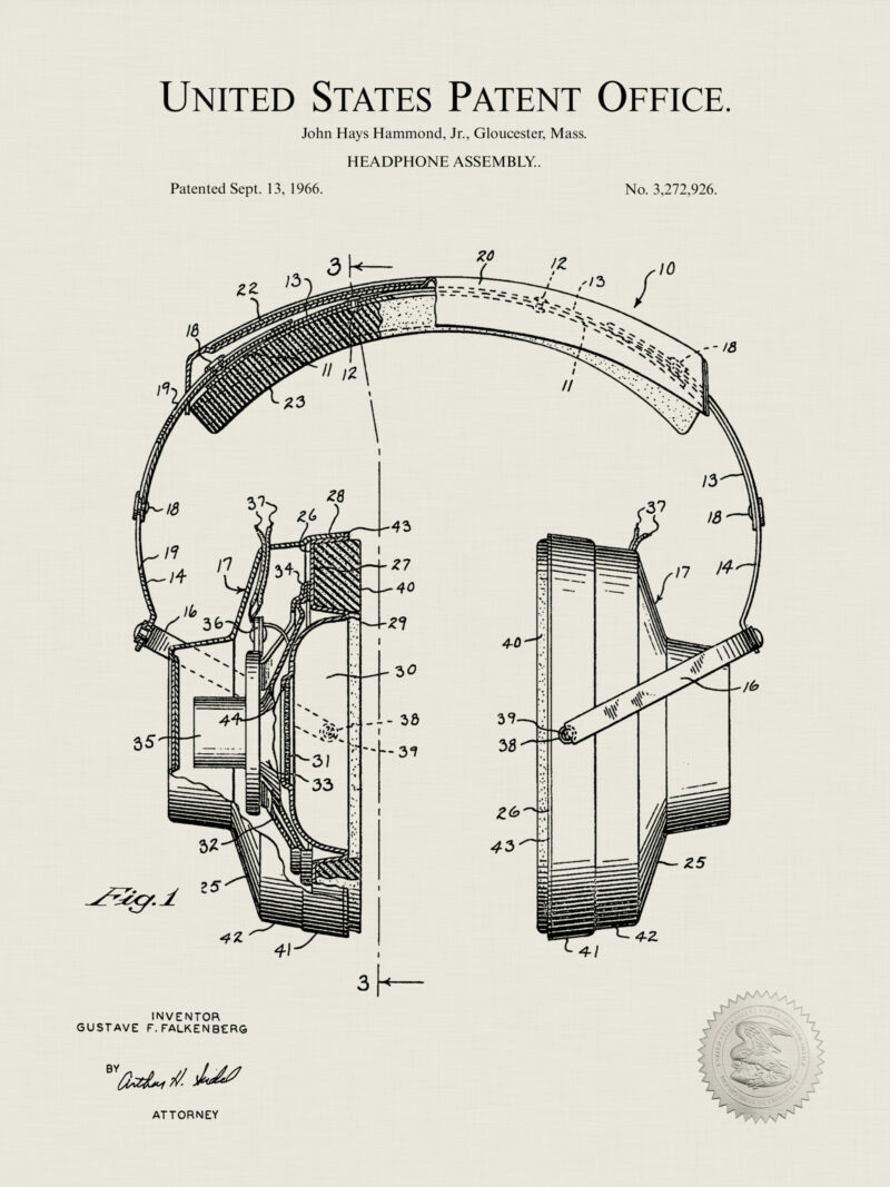 1966 Headphone Assembly Patent Illustration