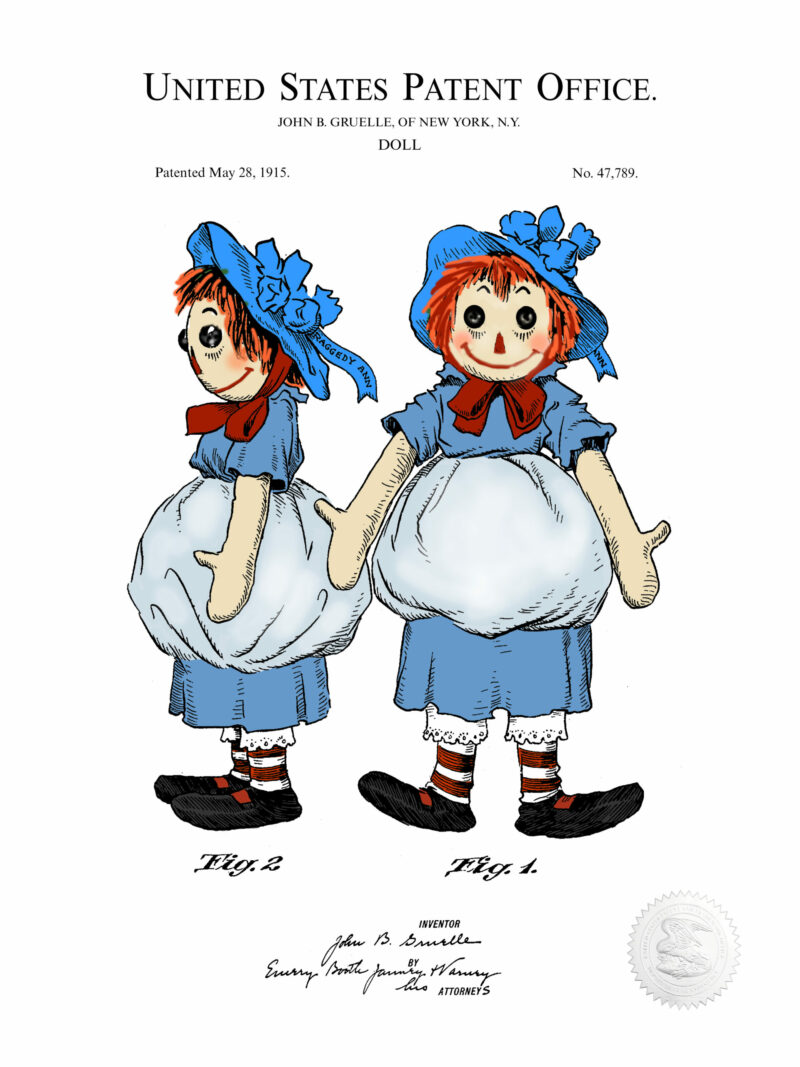 1915 Raggedy Ann Doll Patent Color Print